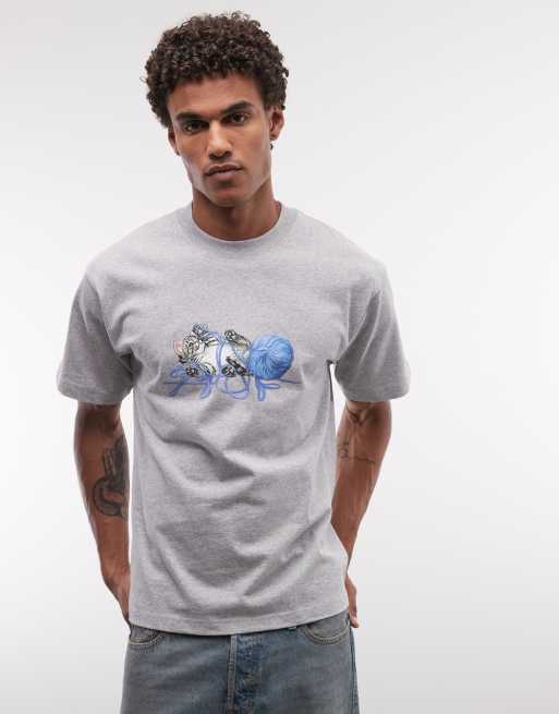 HUF - T-shirt met grafische kittenprint in grijs, 4 van 5