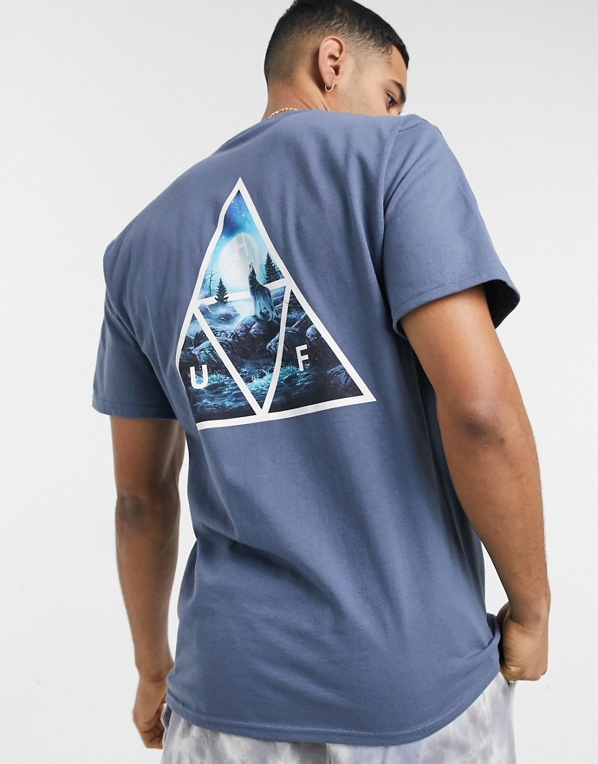 HUF - T-shirt met lupus noctem driehoek-print in blauw