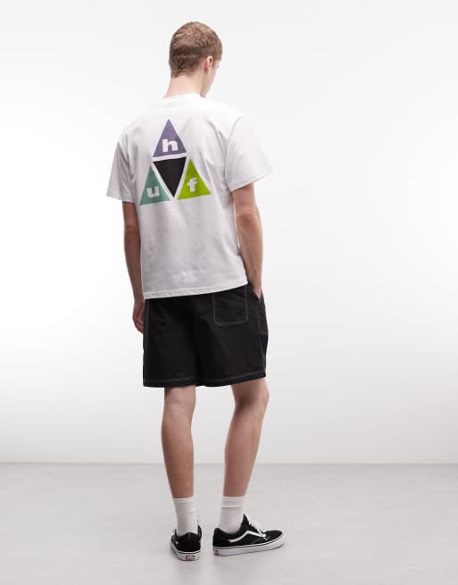 HUF - T-shirt met prisma-logo en print op de achterkant in wit, 3 van 5