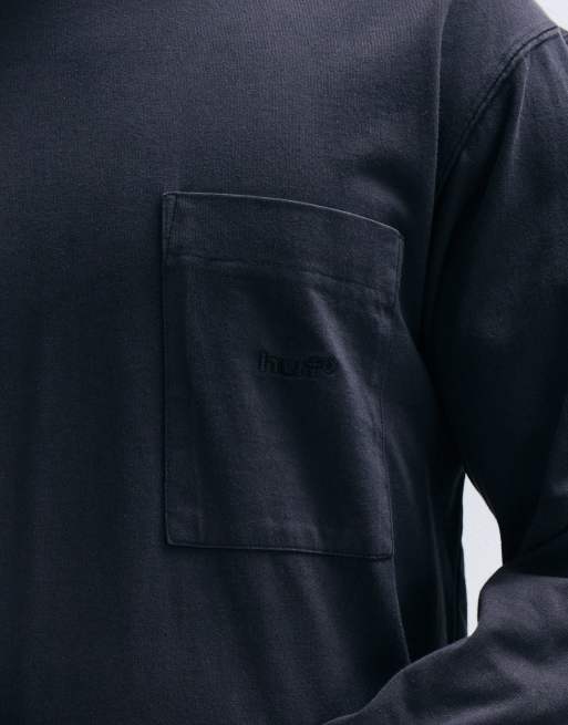 HUF t-shirt pesante a maniche lunghe con taschino nera, 4 di 5