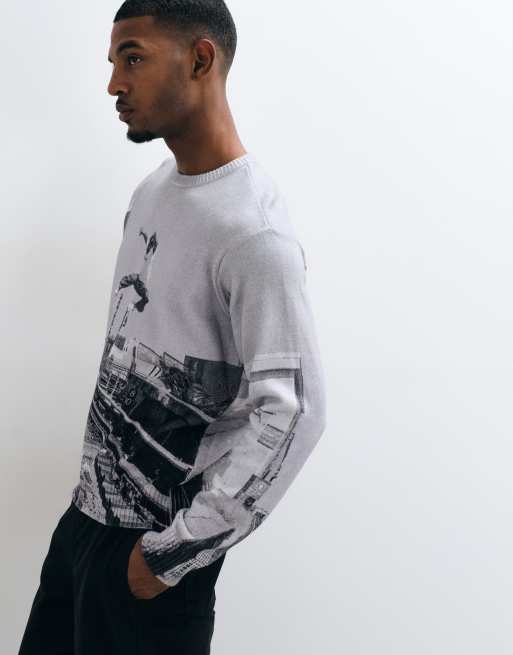 HUF - Taking The Leap - Gebreide trui bedekt met fotoprint in multi, 4 van 5