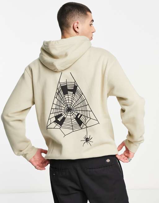 HUF - Tangled Webs - Råhvid pullover-hættetrøje med print på brystet og ryggen