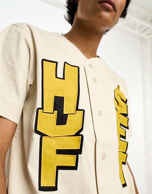 HUF team baseball jersey in off white with chest logo embroidery