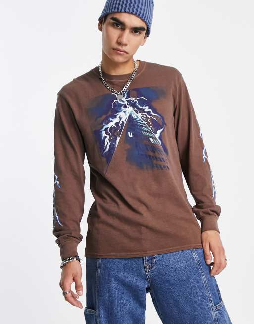 HUF – Triangle of Terror – Langärmliges Shirt in Braun mit Print auf Brust und Ärmeln