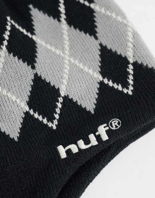 HUF Wilson braided beanie in black argyle, 2 of 3