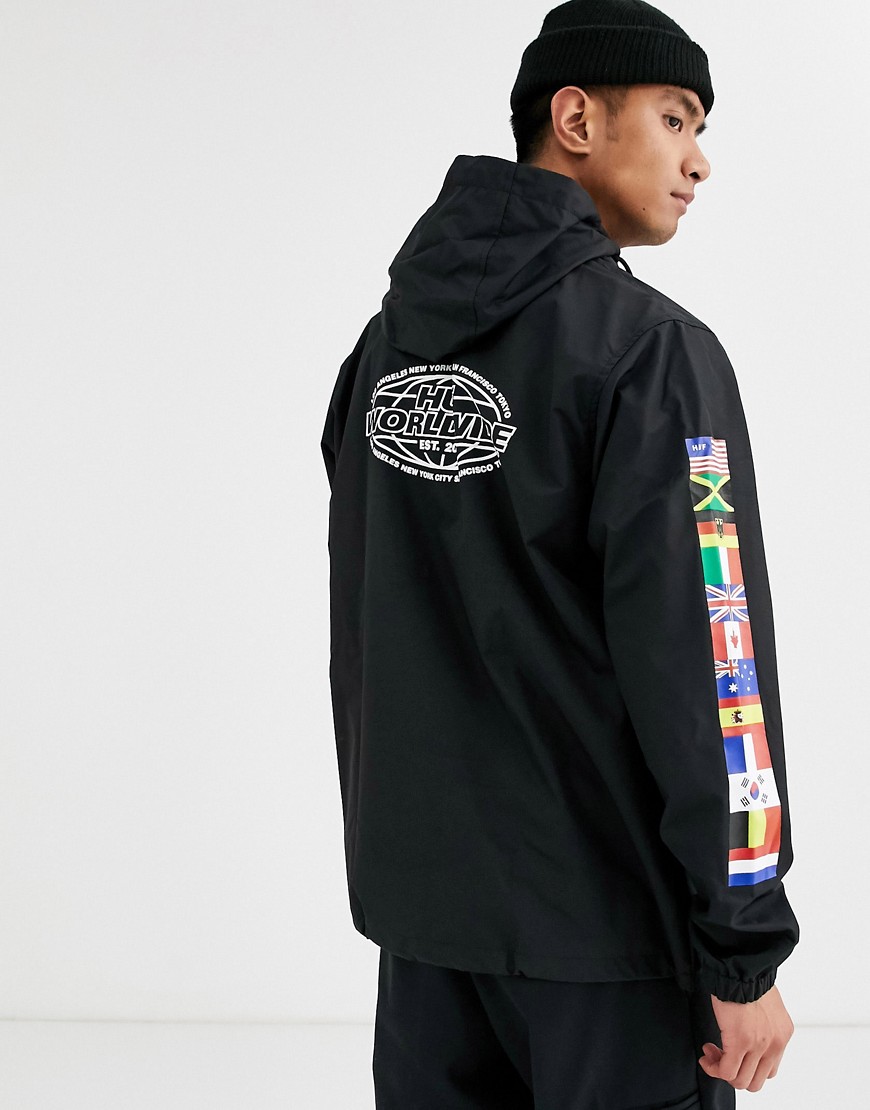 HUF World Tour anorak jacket with arm print in black