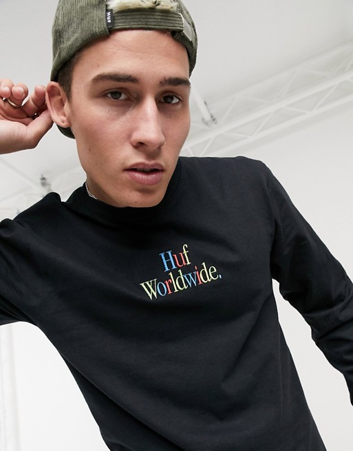 HUF WOZ embroidered long sleeve t-shirt in black