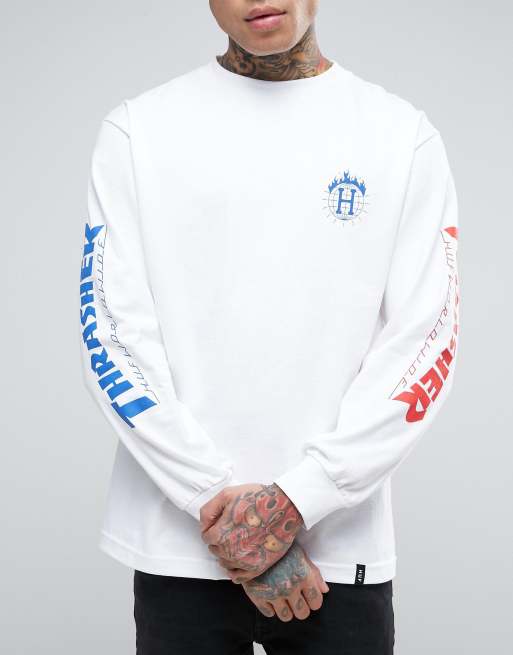 HUF x Thrasher Long Sleeve T Shirt With Arm Print