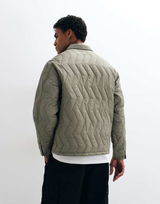 HUF zigzag quilted padded chore jacket in sage, 3 of 5