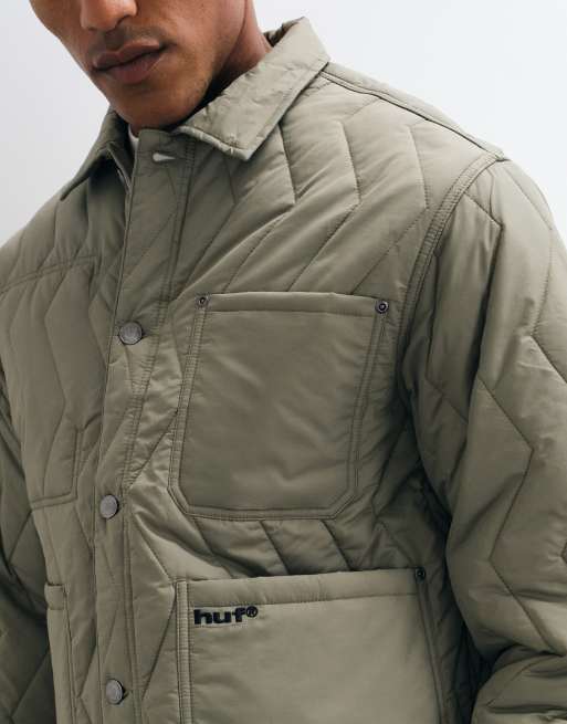 HUF zigzag quilted padded chore jacket in sage, 4 of 5