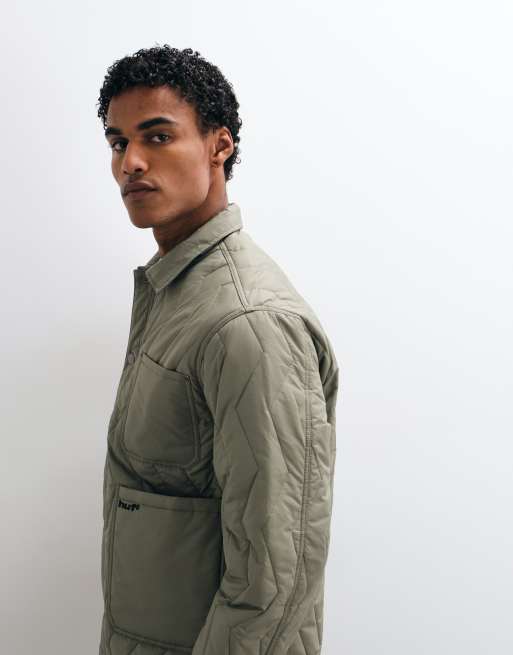 HUF zigzag quilted padded chore jacket in sage, 5 of 5