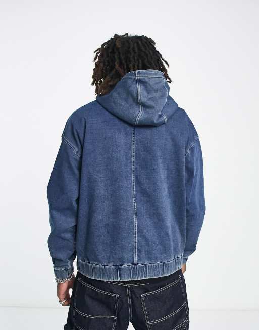 HUGO 020 relaxed fit denim hoodie in medium blue, 2 of 4