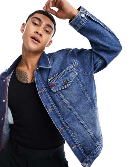 HUGO – 026/2 – Locker geschnittene Jeansjacke in Blau, 2 von 4