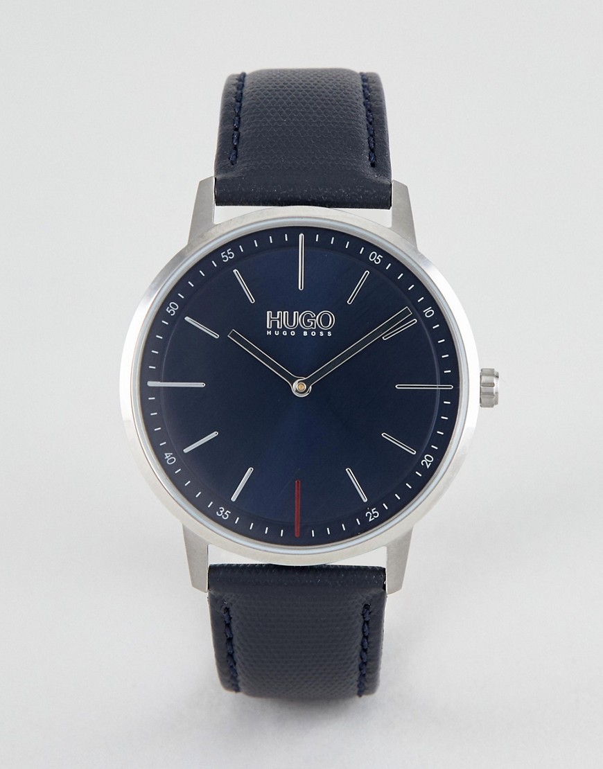 HUGO – 1520008 Exist – Mörkblå klocka med läderarmband-Marinblå