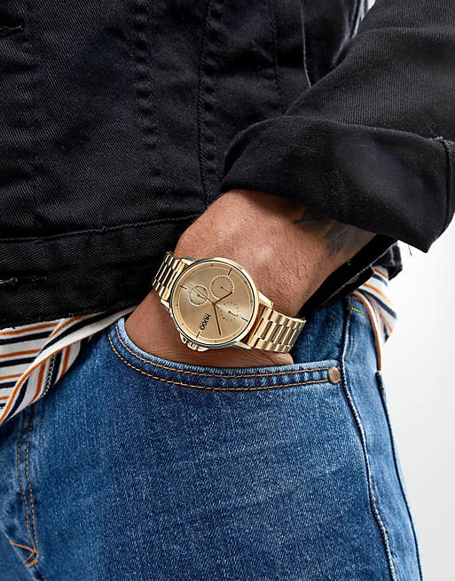 HUGO 1530026 Focus bracelet strap watch in gold | ASOS