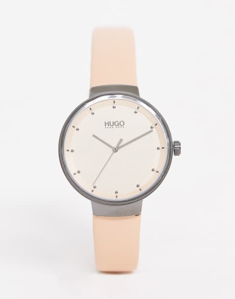 HUGO – 1540001 Go – Lederarmbanduhr in Rosa, 38 mm