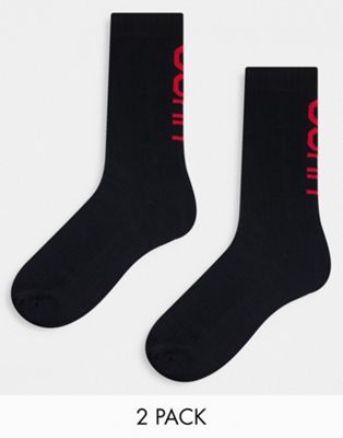 Hugo 2 pack back logo socks in black