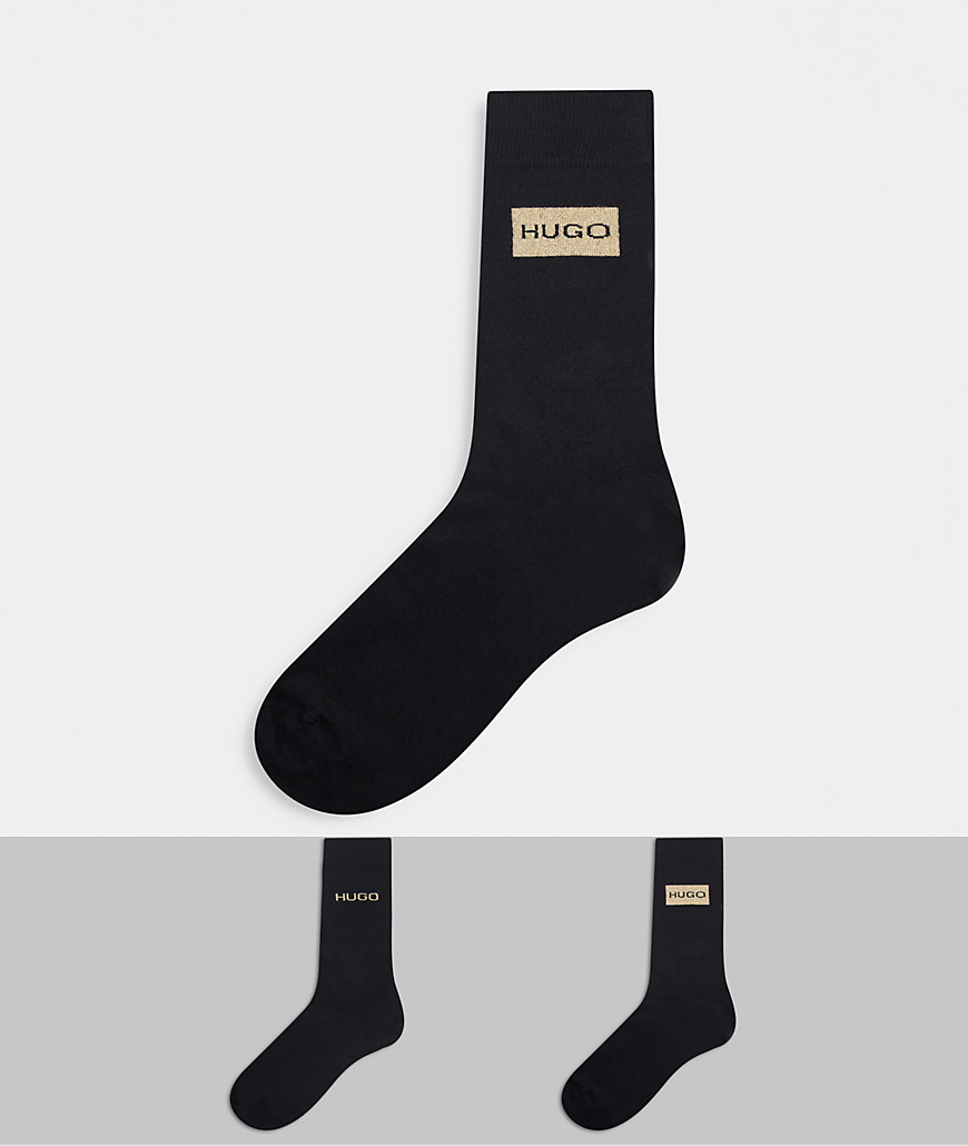 HUGO 2 pack gift set socks with logo in black