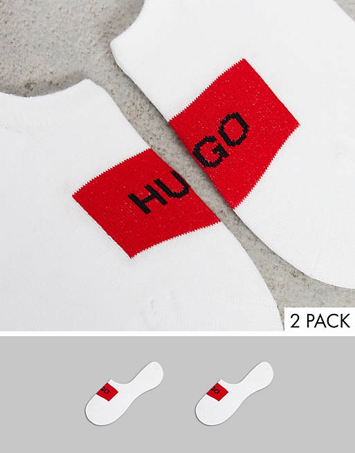 HUGO 2 pack low cut invisalign socks with contrast box logo in white
