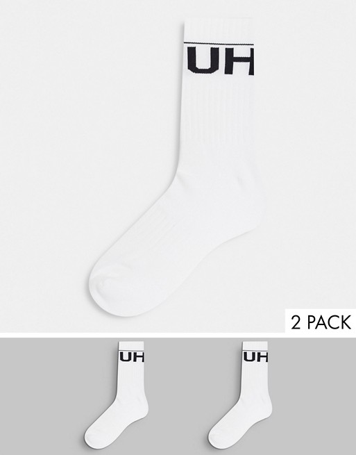 Hugo 2 pack rib logo socks in white