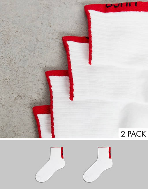 HUGO 2 pack ribbed sport socks with vertical red label logo in white