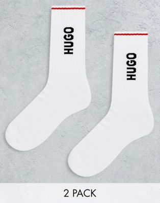 Hugo 2 pack sports bold logo socks in white