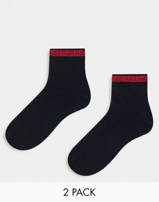 Hugo 2 pack taped logo ankle socks in black