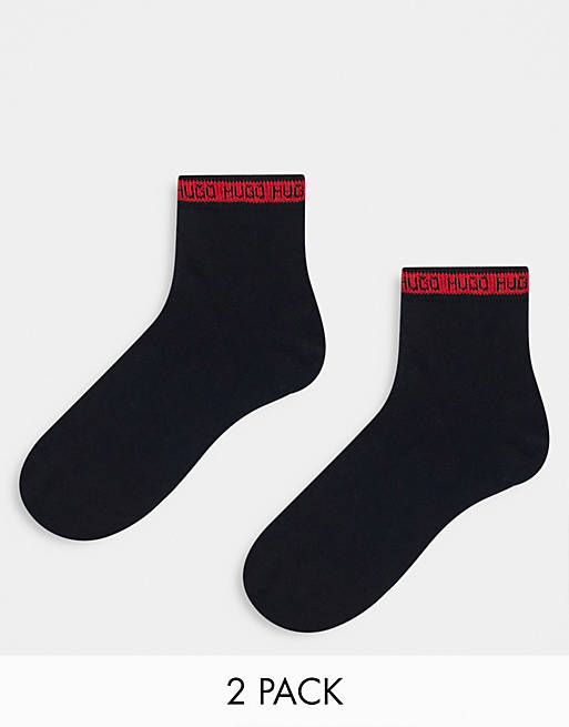 Hugo 2 pack taped logo ankle socks in black | ASOS