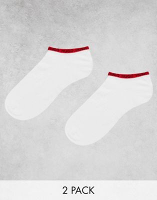 Hugo 2 pack taped logo trainer socks in white