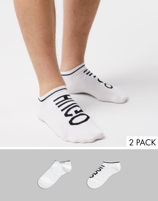 HUGO 2 pack trainer socks with logo in white | ASOS