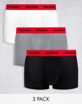 Hugo 3 pack trunks in black/grey/white