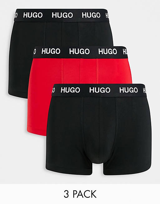  Underwear/Hugo 3 pack trunks with logo waistband in black and red 