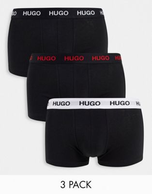 Hugo 3 pack trunks with logo waistband in black