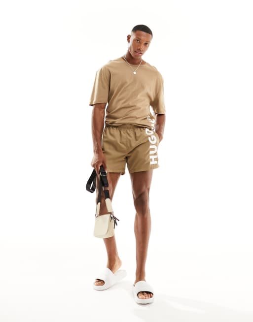 HUGO Abas short logo swim shorts in open brown