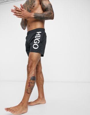 HUGO Abas side logo swim shorts in black