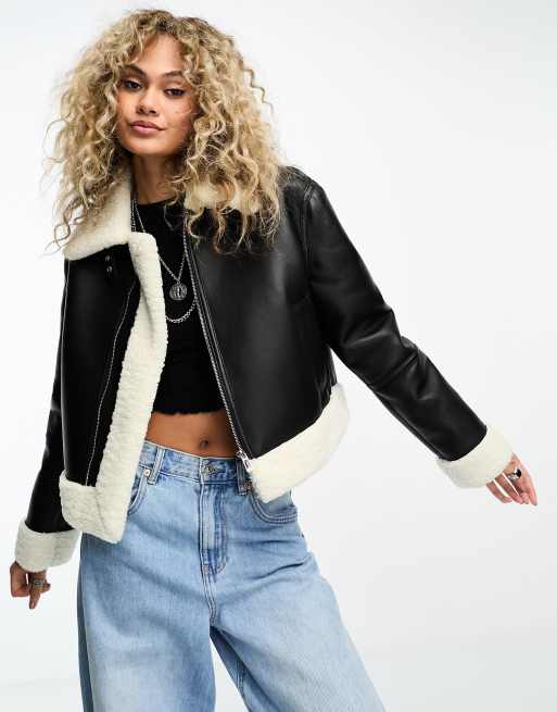 Shearling jacket women outlet black