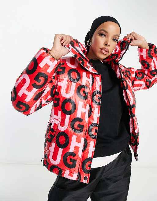 HUGO all over logo printed padded coat in multi