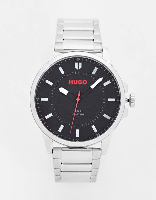 Hugo - Armbandhorloge met zwarte wijzerplaat in zilver 
