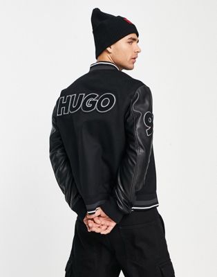 HUGO Babuc2241 retro varsity jacket in black