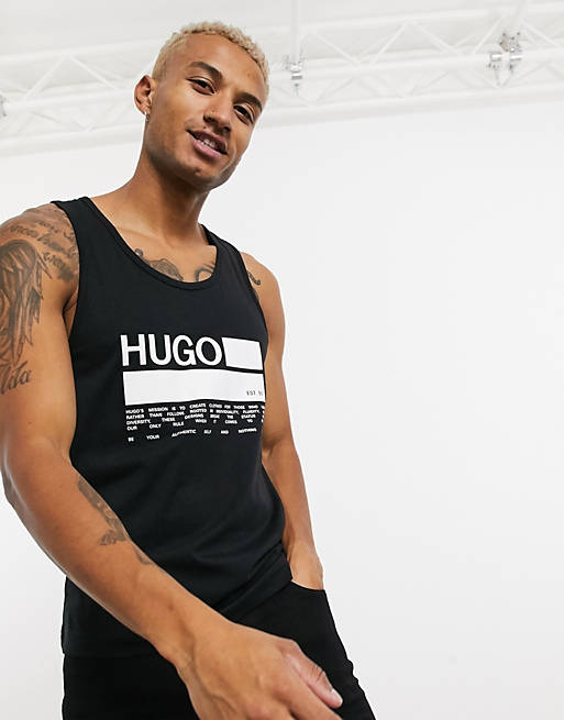 HUGO Beachwear logo print vest in black