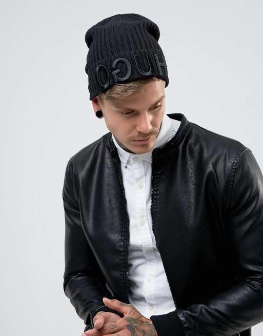 HUGO - Beanie met omgekeerd logo in zwart