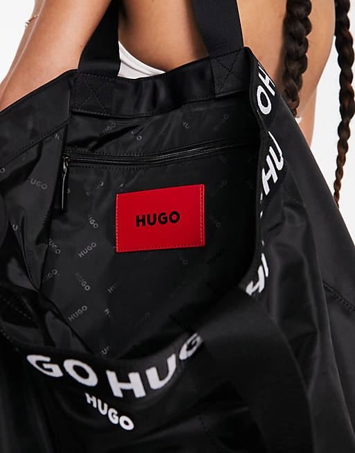 HUGO Becky logo Tote hand bag in black | ASOS