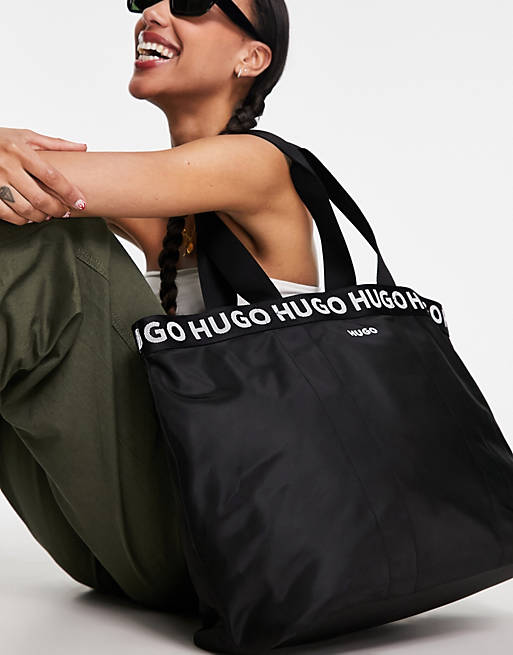 HUGO Becky logo Tote hand bag in black | ASOS