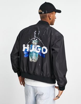 Hugo Besti bomber jacket with back print in black