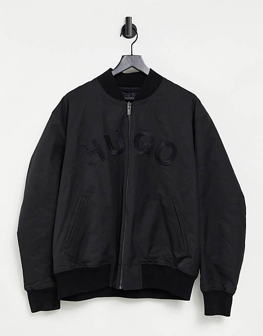 HUGO Bestinus2041 large logo bomber jacket in black