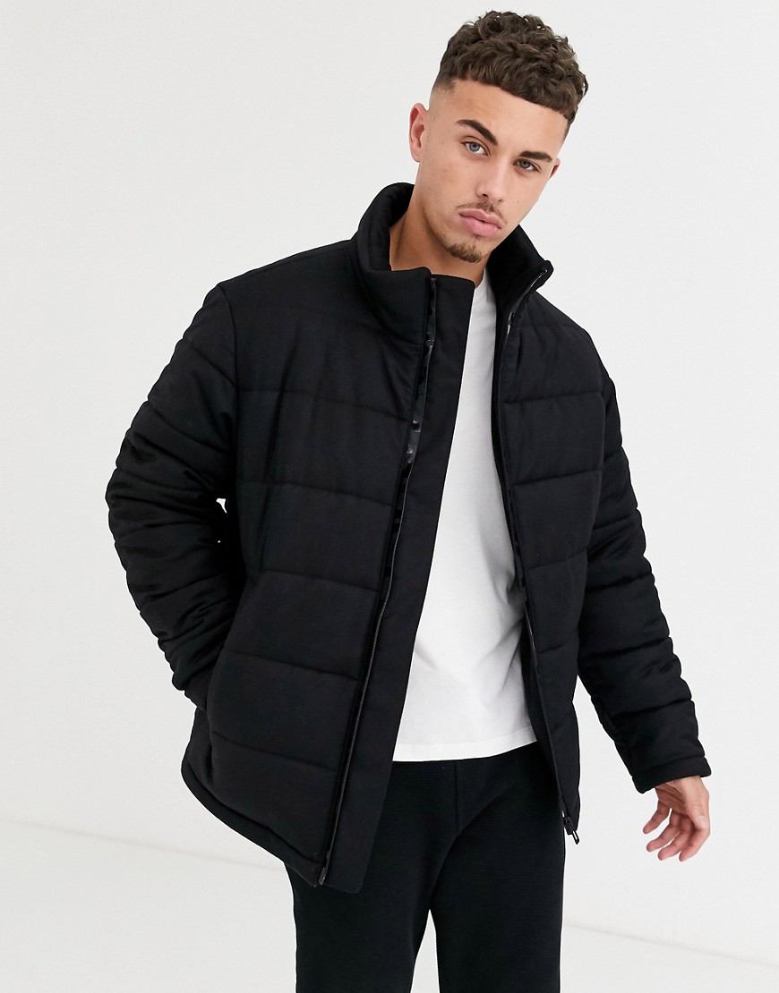 HUGO Biron wool mix puffer jacket in black
