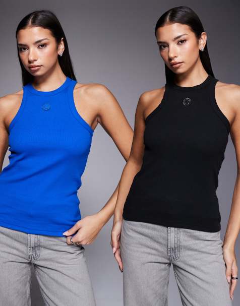 HUGO BLUE 2 pack central logo vest in blue/black