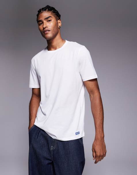 HUGO Blue 3 pack of t-shirts in stone, white and black - view 1