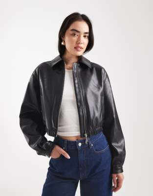 Hugo Blue Autene Faux Leather Jacket In Black