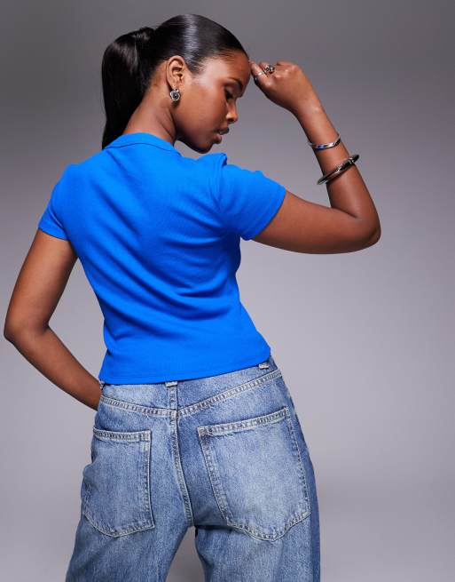 Hugo Blue Baby Tee cropped top in blue, 4 of 4